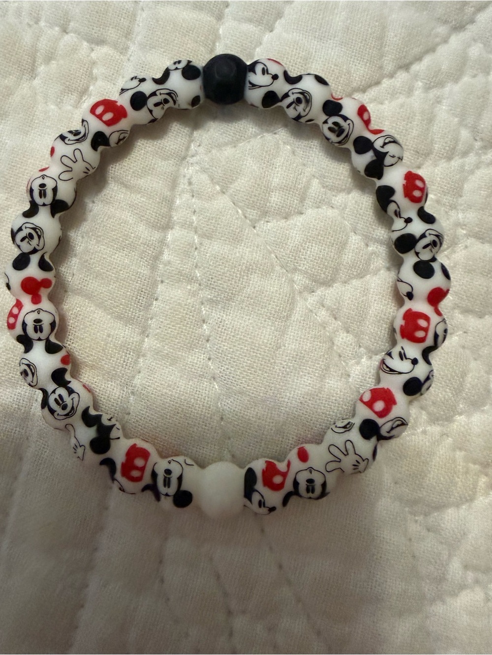 Lokai White, Black & Red Mickey bracelet Bead Stretch Bracelet-never worn
